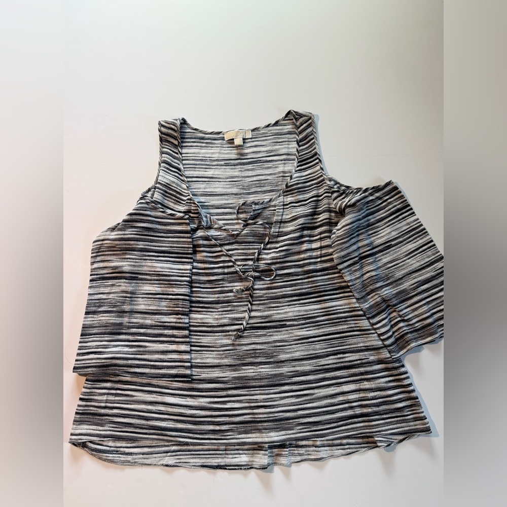 MICHAEL Michael Kors Black & White Striped Cold-Shoulder Lace-Up Tank